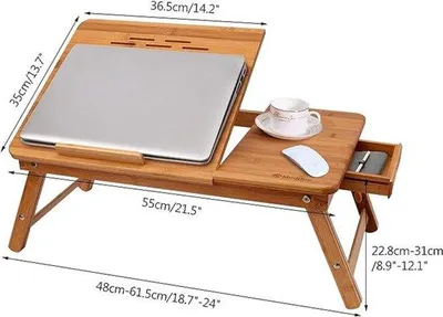 Zdjęcie produktu dla Stojak na laptopa do łóżka, do czytania, 55 x 35 cm, z regulacją wysokości