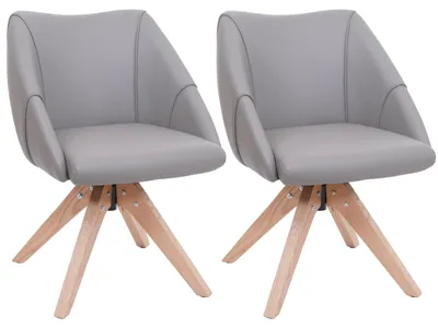 Image de Lot de 2 chaises de salle à manger HWC-Q52, chaises de cuisine, chaises pivotantes, chaises rembourrées, chaises de table à manger, pivotantes, en bois et similicuir ~ gris clair