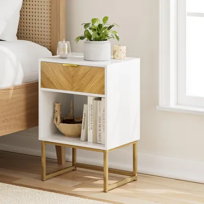 Image de Table de chevet avec tiroir et compartiment ouvert, utilisable également comme table d'appoint, dimensions : 40 x 40 x 65 cm
