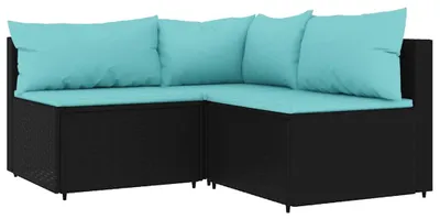 Produktbild von vidaXL 3-tlg. Garten-Lounge-Set mit Kissen Schwarz Poly Rattan