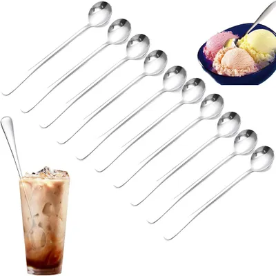 Produktbild von Lange Löffel – 10 Stück – 19 cm – Lange, runde Löffel – Sorbetlöffel – Dessertlöffel – Eiscremelöffel – Teelöffel – Für Desserts – Edelstahl – Silber