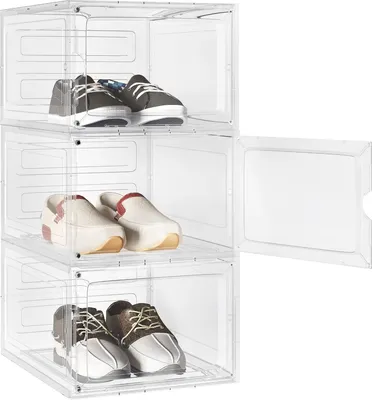 Produktbild von Happyment Schuhkarton Dido – 3er Set Transparente Sneakerbox – Schuhaufbewahrung, Stapelbar, Mit Belüftung – Praktisches Aufbewahrungssystem