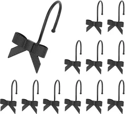 Productafbeelding van Unyqoos® Set van 12 douchegordijnhaakjes, gemaakt van zinklegering en ijzer, met een elegant, golvend ontwerp, antislip, decoratieve gordijnringen voor badkamer en kinderkamer