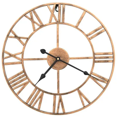 Obrázok produktu pre Nástenné hodiny, priemer 40 cm - Okrúhle kovové nástenné hodiny - Rímske číslice - Zlatá farba - Elegantná dekorácia na stenu do domácnosti