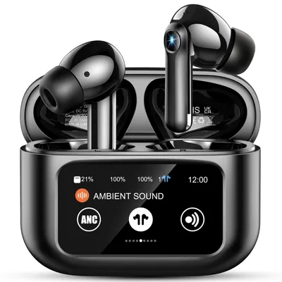 Zdjęcie produktu dla Słuchawki bezprzewodowe z ekranem dotykowym, Bluetooth, z redukcją szumów ANC i mikrofonem, kolor czarny