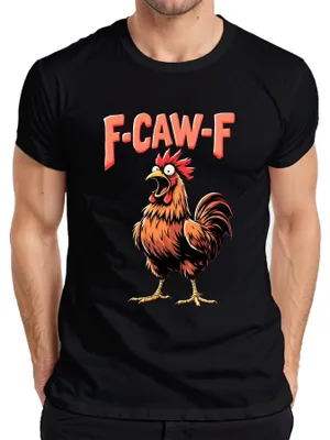 Immagine prodotto di F CAW-F Divertente Gallo Cartoon Farm Gift Vintage Humour Maglietta da uomo, nero, XXL