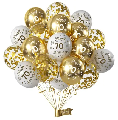 Produktbild von Geburtstagsballons Set 15 Stück für 70. Geburtstag Happy Birthday Weiß Gold