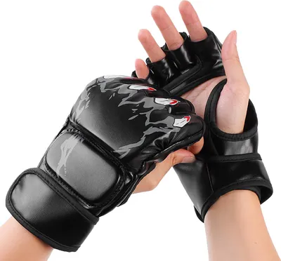 Produktbild von Halbfinger-Boxhandschuhe, Boxsack, offene Handflächen, Kämpfen, Kickboxen, Sparring, für Männer und Frauen, Training, Schwarz