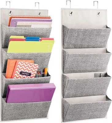 Produktbild von Hängeorganizer 2er Set mDesign für Türen Wand Stofftaschen Schwarz / Creme Büro