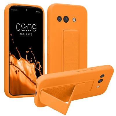 Produktbild von kwmobile Handyhülle für Google Pixel 9a Hülle - TPU Silikon Case mit Fingerhalter und Stand - Schutzhülle Cover in Fruity Orange