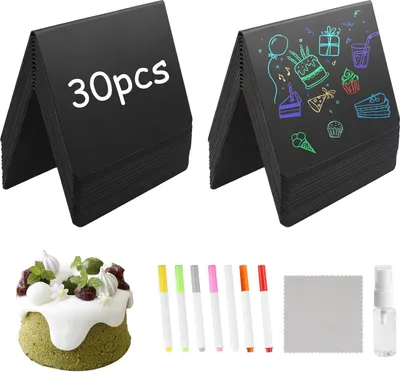 Produktbild von Minikreidetafel kleine Set von 30 kleinen Kreidetafeln für Etikettierung 10 x 7,5 cm Preisschilder in V-Form Küchennotizen, Platzkarten für Nachrichtentafeln Buffet Hochzeit Feier Bäckerei