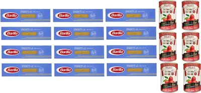 Produktbild von Barilla - Spaghetti n.5 12er Pack (12x500g) + Italian Gourmet 100% italienische geschälte Tomaten dosen 6x 400g