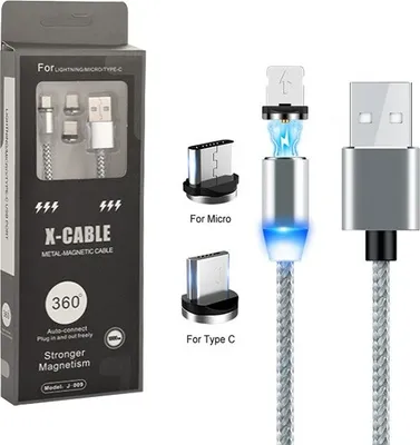 Zdjęcie produktu dla Ecobox Kabel Usb 3W1 Magnetyczny 360 Srebrny Iphone Micro Typ-C