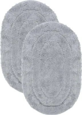 Produktbild von Badematten Set - 2-Teilig - 40x60 cm - Grau - Oval - Weiche Badvorleger - Rutschfest - Waschbar - Saugfähige Badematten