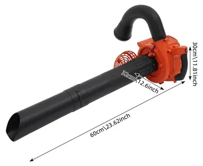 Immagine prodotto di Soffiatore e aspirafoglie a benzina, modello portatile, motore a 2 tempi, cilindrata 25,4 cc, potenza 0,75 kW, 7500 giri/min, portata d'aria 275 CFM, velocità regolabile, colore arancione