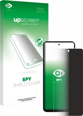 A product package for a screen protector is shown next to a smartphone with the screen protector applied.