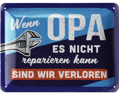 Produktbild von LANOLU Blechschild OPA, wenn Opa es nicht reparieren kann, Schild Werkstatt, Geburtstagsgeschenk, Vatertagsgeschenk Opas, Metallschild 15x20