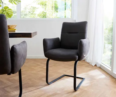 Produktbild von DELIFE Freischwinger Jova-Flex mit Armlehnen Mikrofaser Anthrazit Vintage Freischwinger flach Schwarz Taschenfederkern