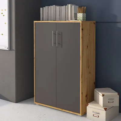 Produktbild von Parabita - Mehrzweckschrank 2 Türen, 79x118 cm, Braun Eiche, 4 Regale