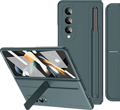 Produktbild von Galaxy Z Fold4 Hülle mit Stifthalter, Dünn Harte PC Schutzhülle mit Stander und Displayschutz für Samsung Galaxy Z Fold 4 5G Grün