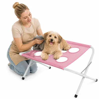 Produktbild von Faltbarer Hundebadetisch, Haustier-Pflegetisch mit Netz, Edelstahlrahmen, rutschfest, schnell abtropfend, für kleine Hunde & Katzen
