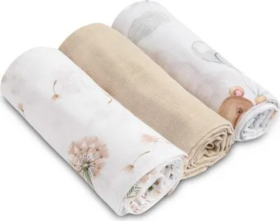 Obrázok produktu pre LUX mušelínové mäkké plienky, 3ks, Medvedík, biela/béžová