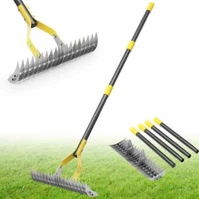 Zdjęcie produktu dla Grabie wertykulator grabie do trawnika - 19 stalowych zębów - 178 cm - Regulowana głowica 38 cm - Stal