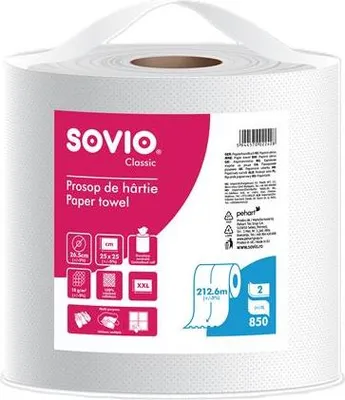 Obrázok produktu pre Papierové uteráky, biele, 2-vrstvové, 212,6 m, priemer 26,5 cm, 1 rolka, SOVIO PP20907