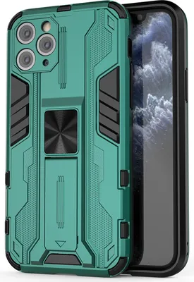 Produktbild von iPhone 11 Pro Hülle, Dual Layer PC TPU Bumper Stoßfest Ständer Schutzhülle für iPhone 11 Pro Grün