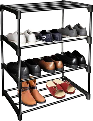 Image de Étagère à chaussures en métal, 4 niveaux, pour 8 paires de chaussures, empilable, idéale pour le rangement