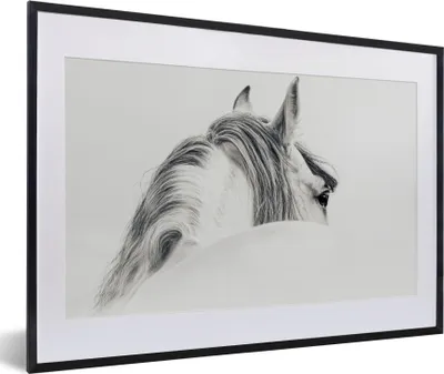 Produktbild von MuchoWow® MuchoWow® Gerahmtes Poster Pferd - Weiß - Tier 60x40 cm - Poster mit zchwarzem Bilderrahmen - Schlafzimmer - Plakat in Rahmen - Drucken