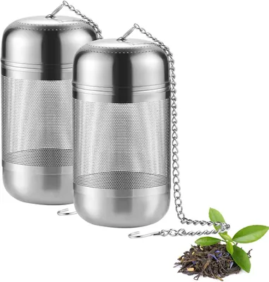 Immagine prodotto di Set di due infusori in acciaio inossidabile, con maglia fine e catena, adatti per teiere e tazze