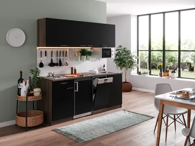 Produktbild von Küche Küchenzeile Singleküche Eiche York Schwarz Oliver 195 cm Respekta