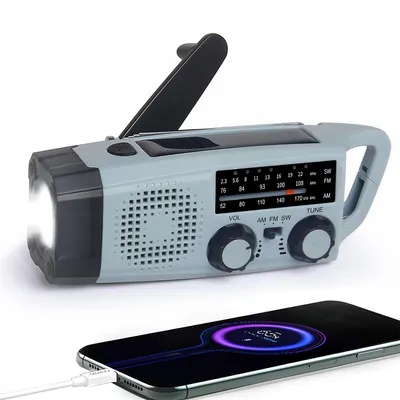 Produktbild von 2000MAH Klein Handschüttel Radio,Multifunktions Solar Radio,AM/FM/SW,200 Radiosender Lagerung,Mit Taschenlampe/SOS Alarm/Powerbank,15.8cm×4.9cm×5.3cm