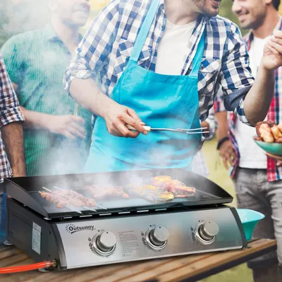 Zdjęcie produktu dla Grill gazowy 10000BTU/2,5 KW grill gazowy z 3 palnikami ze stali nierdzewnej, reduktorem ciśnienia, wężem gazowym, grillem ogrodowym na balkon, grillem kempingowym 63 x 48 x 21 cm