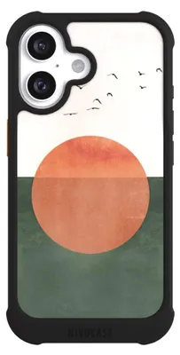 Produktbild von NIVOCASE Hülle für Apple iPhone 16  Stoßfeste Handyhülle NIVOmax Case Schwarz Sonnenschein Sonnenuntergang Vogel