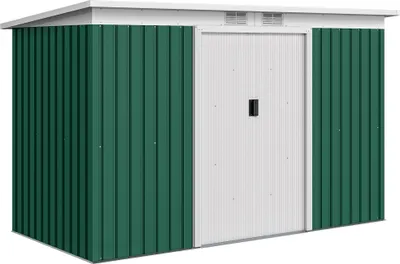 Produktbild von Outsunny Gerätehaus Gartenhaus mit Schiebetür Outdoor Stahl Dunkelgrün