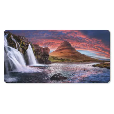 Produktbild von MuchoWow® Schreibtischunterlage Wasserfall - Berg - Wolken - Rosa - Landschaft 80x40 cm - XXL Mauspad - Gaming Mauspad