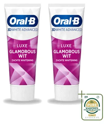 Image de 2 tubes de dentifrice Oral-B 3D White Advanced Luxe Glamorous White, 75 ml - Pack de 2
