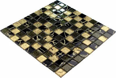 Produktbild von Goldglasmosaik „oro-“, Gold- und Schwarzmischmosaik, glänzende Mosaikfliese