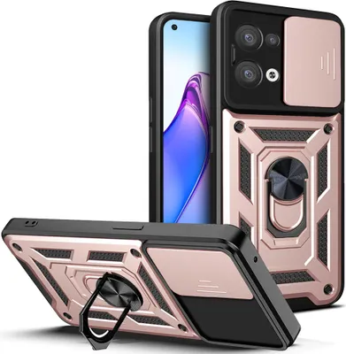Produktbild von OPPO Reno8 5G Hülle mit Ring Ständer Halter Dia Kameraschutz TPU PC Schutzhülle für OPPO Reno8 5G Roségold