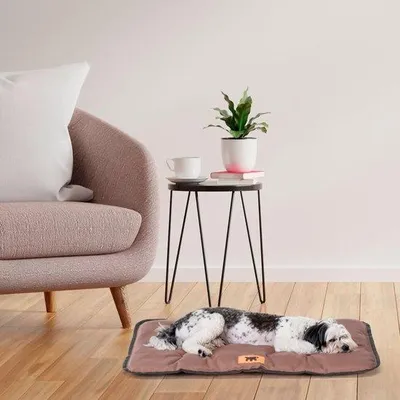 Image de Petit coussin pour chien - Tissu anti-salissures - Pour petits chiens - Marron - 57 x 38 x 3,5 cm