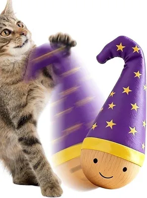 Productafbeelding van Houten Kat Speelgoed - Wiebel Speeltje - Interactief Spelen - Automatische Wiebelfunctie - 18 cm - Niet gespecificeerd