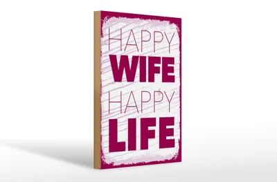 Produktbild von Holzschild Spruch Frau Happy wife happy Life 20x30cm
