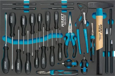 Obrázek produktu pro HAZET 163-31/27 Sada nářadí ∙ šroubováky ∙ kleště atd. ∙ křížový profil (PH), drážkový profil, vnitřní profil TORX® ∙ 0,4 x 2,5 - 1,2 x 8 ∙ PH1 - PH2 ∙ T10 - T30 ∙ Počet nástrojů: 27