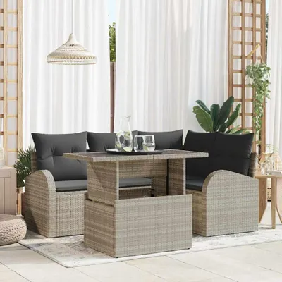 Imagen del producto de Maison Exclusive - Juego de 5 sillones de jardín, color gris claro, tejido de polirratán