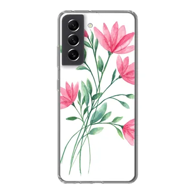 Produktbild von MuchoWow® Handyhülle Schutzhülle Hülle für Samsung Galaxy S21 FE Blumen - Aquarell - Rosa Silikon Softcase Handy Hülle - Mobiltelefonhülle