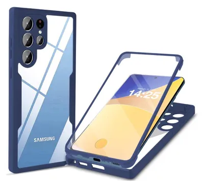 Produktbild von 360 Grad Rundum Schutz Handyhülle für Samsung Galaxy S22 Ultra Full Cover Vollschutz Case Farbe: Blau