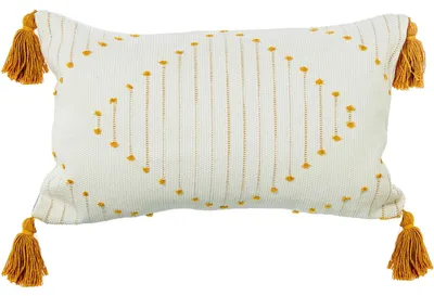 Rechteckiges Baumwollkissen mit Quasten, 50x10x30 cm, Creme/Gelb