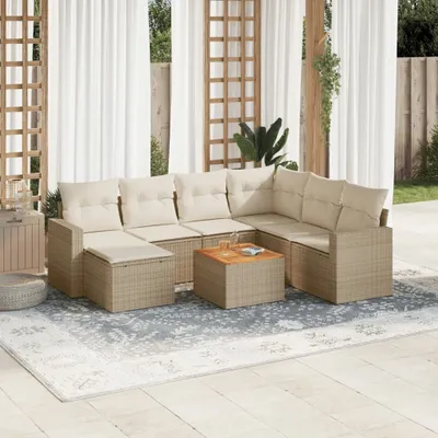 Produktbild von Design 8-tlg. Garten-Sofagarnitur mit Kissen Beige Poly Rattan, Gartenmöbel-Sets 2024 Neu